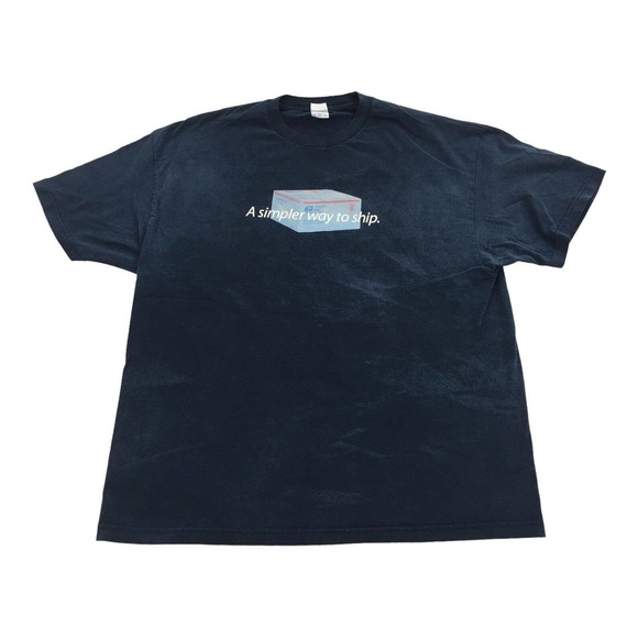 Vintage USPS Priority Mail Flat Rate Box Short Sleeve T-Shirt 2XL Mens Navy Blue - Picture 1 of 6